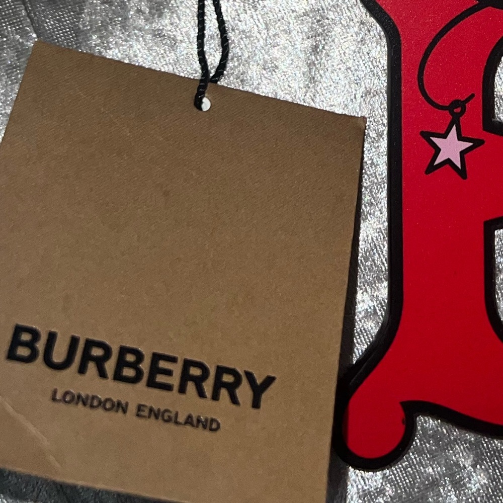 Burberry bag charm tag Red Leather Tb Bag Charm gold logo travel letter B star - Picture 9 of 10